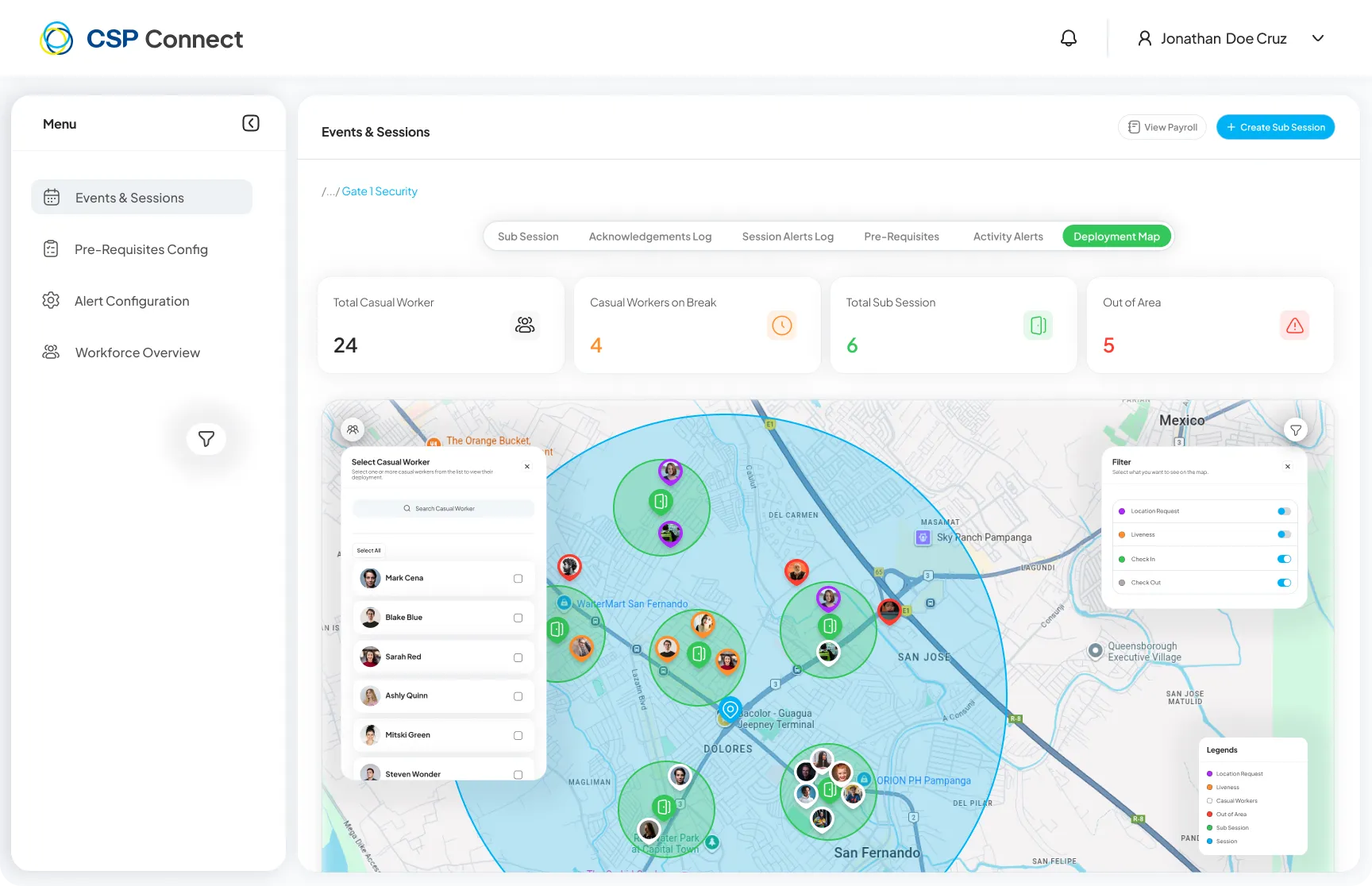 Deployment Map - Worker Filter Panel