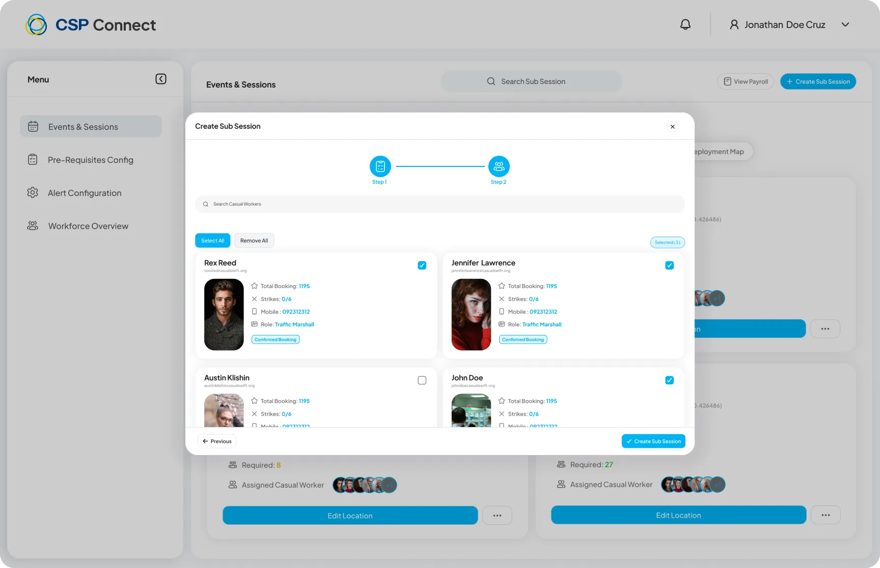 Create Sub Session - Assign Workers