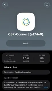 TestFlight install screen for CSP Connect