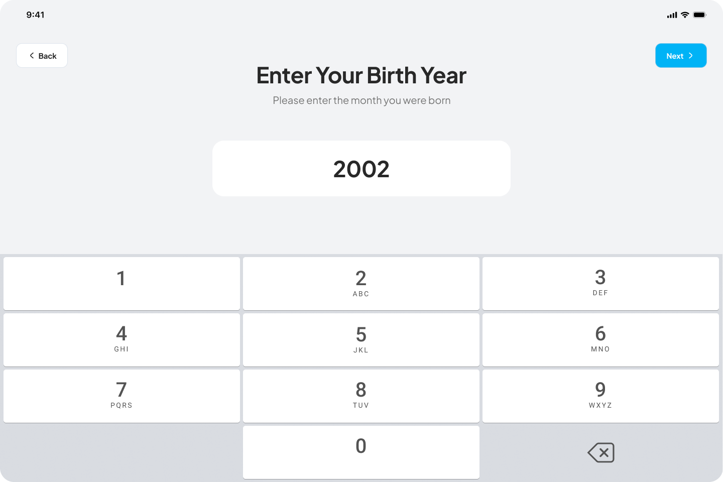 Worker entering birth year using numeric keypad